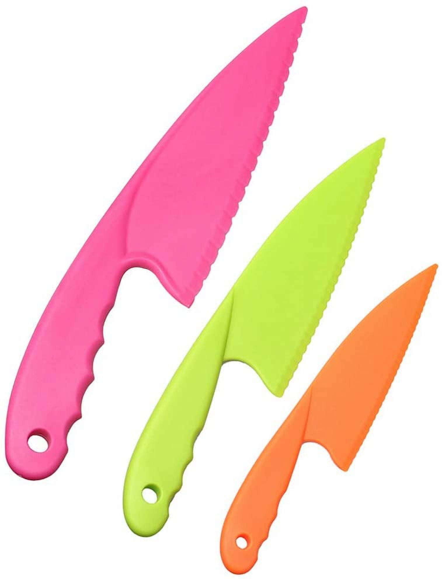 Kitchenkids Kids Knife Set of 3 - Firm Grip, Serrated Edges & Safe – Colorful Nylon Toddler Knife Set to Cut Fruits, Salad, Cake, Lettuce (Purple