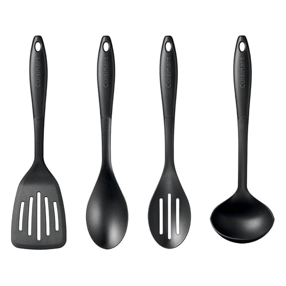 Nylon Kitchen Tool Set, 4-Piece Black  Slotted , Solid Spoon, Slotted Spoon & Ladle, Nonstick-Safe, Heat Resistant to 400F, Dishwasher Safe