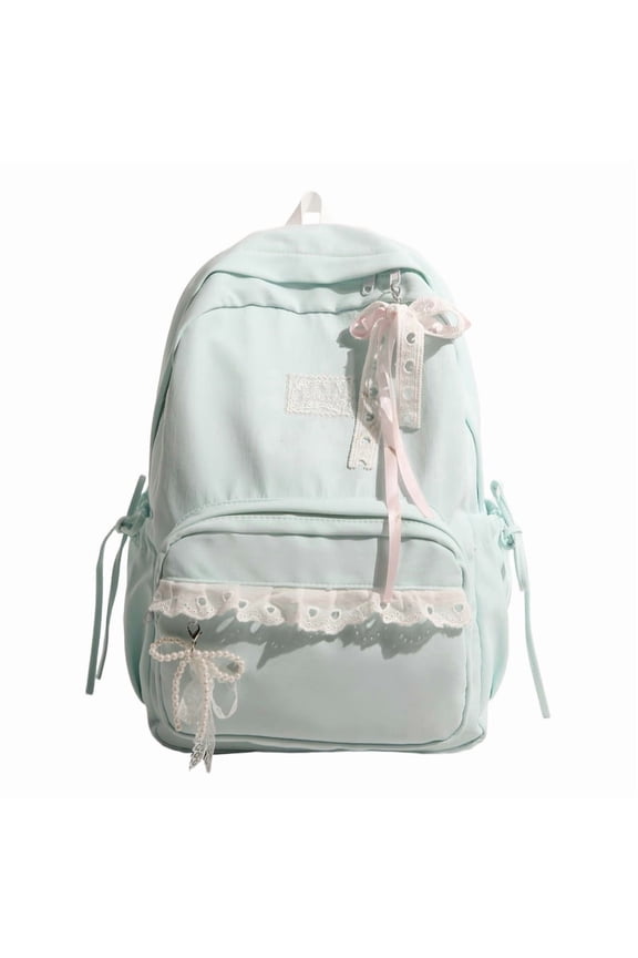Nylon Lace Rucksack 16.93" Bow Accent Preppy Large Capacity Multi-pocket (Blue)