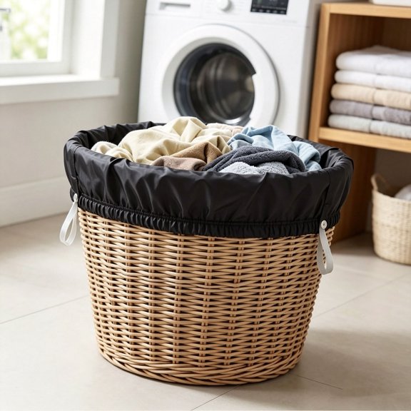 Nylon Laundry Bag Reusable Pail Liner, Leakproof Washable Drawstring With Shoulder Strap Large Capacity, Storage Bag Laundry Hamper Liner For Bathroom Travel College Dorm (Black)
