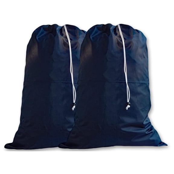 Nylon Laundry Bags, Locking Drawstring Closure, Machine Washable, Extra Large Navy Blue (2 Pack)