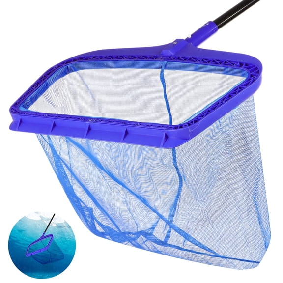 Nylon Leaf Skimmer Net for Pools, Robust Garbage Cleaning Tool Rake, Deep Net Bag with Upgraded Frame Scoop Removal Cleaner