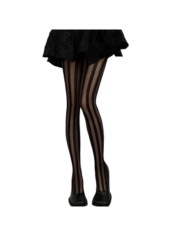 Nylon Leggings Stylish Wide Vertical Striped Pattern Sheer Tights Pantyhose for Women Professional Casual Wear Hosiery