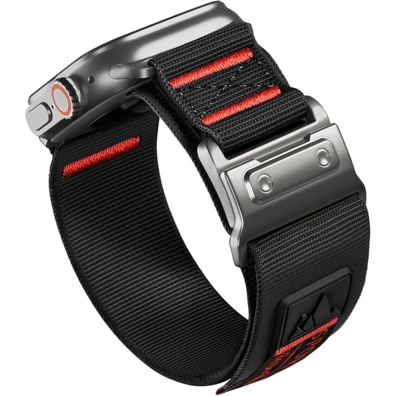 Nylon Loop Sport Band Compatible With Apple Watch 49mm 45mm 44mm 42mm, Rugged Tactical Paracord Strap for Ultra 2/Ultra Series 10 9 8 7 6, Magnetic Clasp Smart watch for Men(Black)