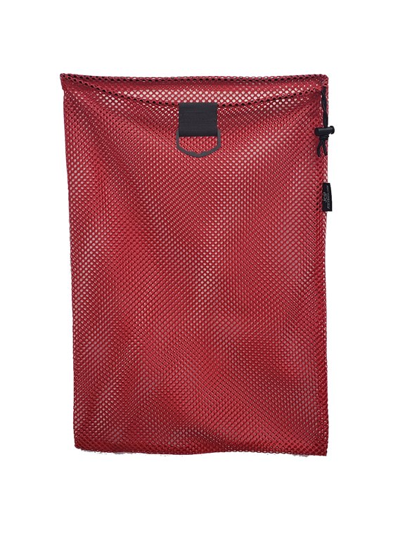 Nylon Mesh Drawstring Bag with 2" D-Ring, Approx. 15x20, Red