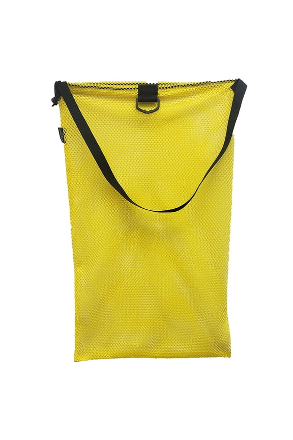 Nylon Mesh Drawstring Tote Bag with Shoulder Strap, Medium, Approx. 18inch x 30inch, Yellow