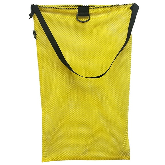 Nylon Mesh Drawstring Tote Bag with Shoulder Strap, Medium, Approx. 18inch x 30inch, Yellow
