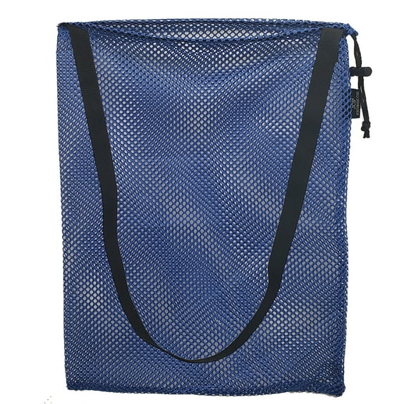 Nylon Mesh Drawstring Tote Bag with Shoulder Strap, Small, Approx. 15x20, Blue