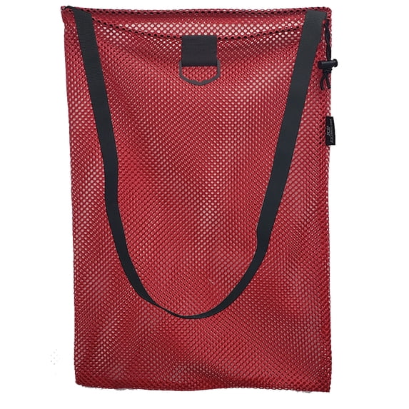 Nylon Mesh Drawstring Tote Bag with Shoulder Strap, Small, Approx. 15x20, Red