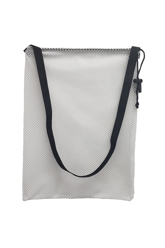 Nylon Mesh Drawstring Tote Bag with Shoulder Strap, Small, Approx. 15x20, White