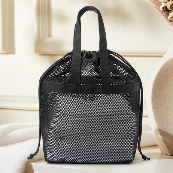 Nylon Mesh Dstring Bath Items Pouch, Breathable Portable Travel Shower Pouch with Hand Strap, Prompt-Dry Organizer for Gym, Beach, Bathroom, and Dorm Daily Staples