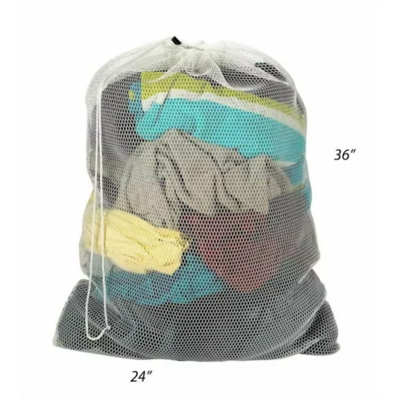 Nylon Mesh Laundry Bag Full Size 24"X36" Locking Drawstring White