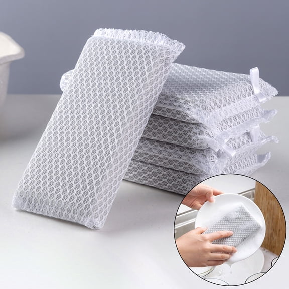 Nylon Mesh Sponge Set, 5 Pack Non Scratch Scrubber Sponge for Non Stick Pan, Kitchen Dish Washing Scouring Pad, Easy Foam Household Cleaning Tool for Stove Sink Countertop