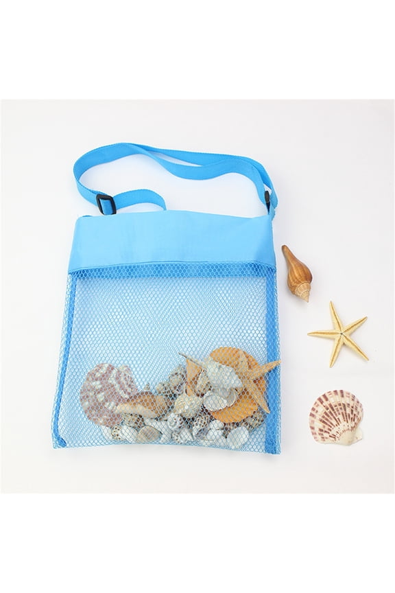Nylon Mesh Storage Bag, Sandproof Quick Dry Beach Tote with Adjustable Strap, 10x10 In Beach Shell Bag for Outdoor, Blue