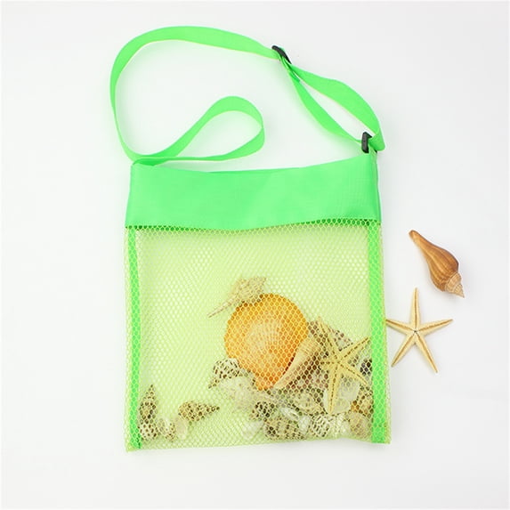 Nylon Mesh Storage Bag, Sandproof Quick Dry Beach Tote with Adjustable Strap, 10x10 In Beach Shell Bag for Outdoor, Green