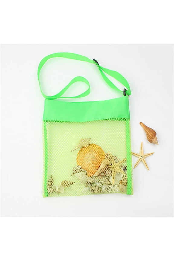 Nylon Mesh Storage Bag, Sandproof Quick Dry Beach Tote with Adjustable Strap, 10x10 In Beach Shell Bag for Outdoor, Green