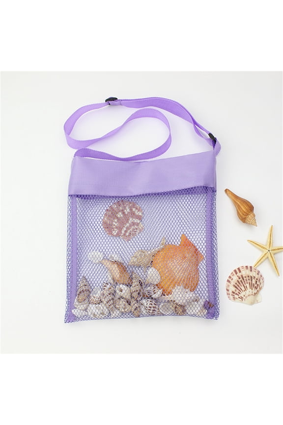 Nylon Mesh Storage Bag, Sandproof Quick Dry Beach Tote with Adjustable Strap, 10x10 In Beach Shell Bag for Outdoor, Purple