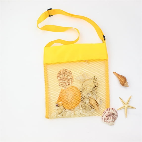 Nylon Mesh Storage Bag, Sandproof Quick Dry Beach Tote with Adjustable Strap, 10x10 In Beach Shell Bag for Outdoor, Yellow