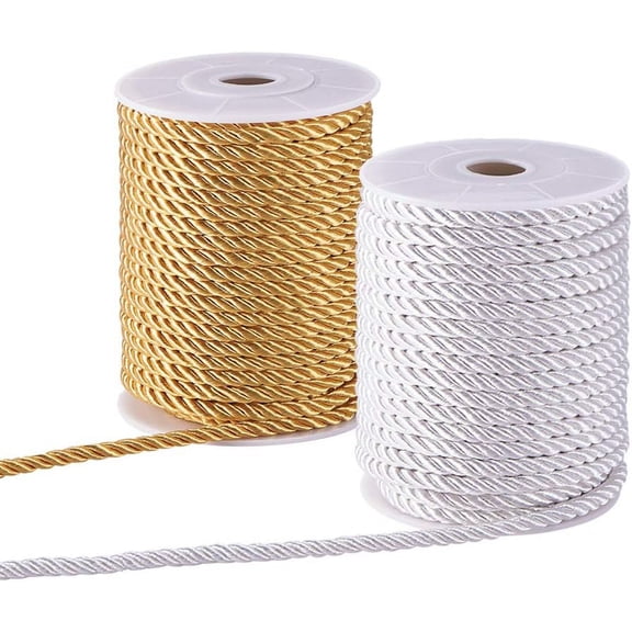 Nylon Milan Thread Twisted Thread Gold & Silver 5mm about 18~19yards/roll(16.4m~17.3m/roll) 2colors 1roll/color 2rolls