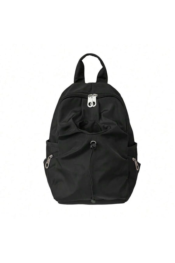Nylon Mini Backpack 1788 Black | Front Zip Pocket, Drawstring Closure &