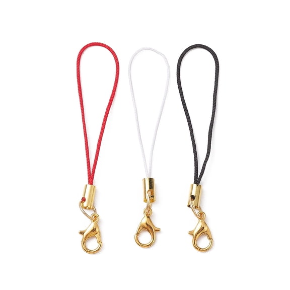 Nylon Mobile Straps with Zinc Alloy Lobster Claw Clasps Mixed Color 6.5cm about 3Pcs/Set