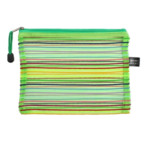 Nylon Multicolor Stripes Zipper Closure A5 Paper Documents Pen File Bag Folder