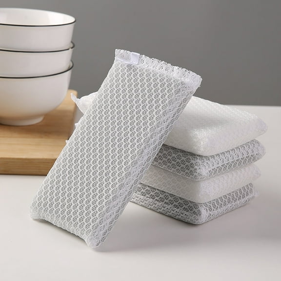 Nylon Netting Sponge Cleaning Scrubber, Non Scratch, Safe on Non-Stick Surfaces Coated Cookware & Dishes - Gentle Effective Cleaning 5pcs