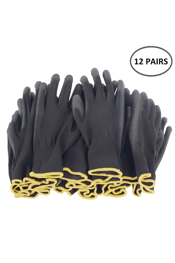 Nylon PU Safety Working Gloves Builders Grip for Palm Coating Gloves Carpenters Maintenance Workers Supplies,12 Pairs