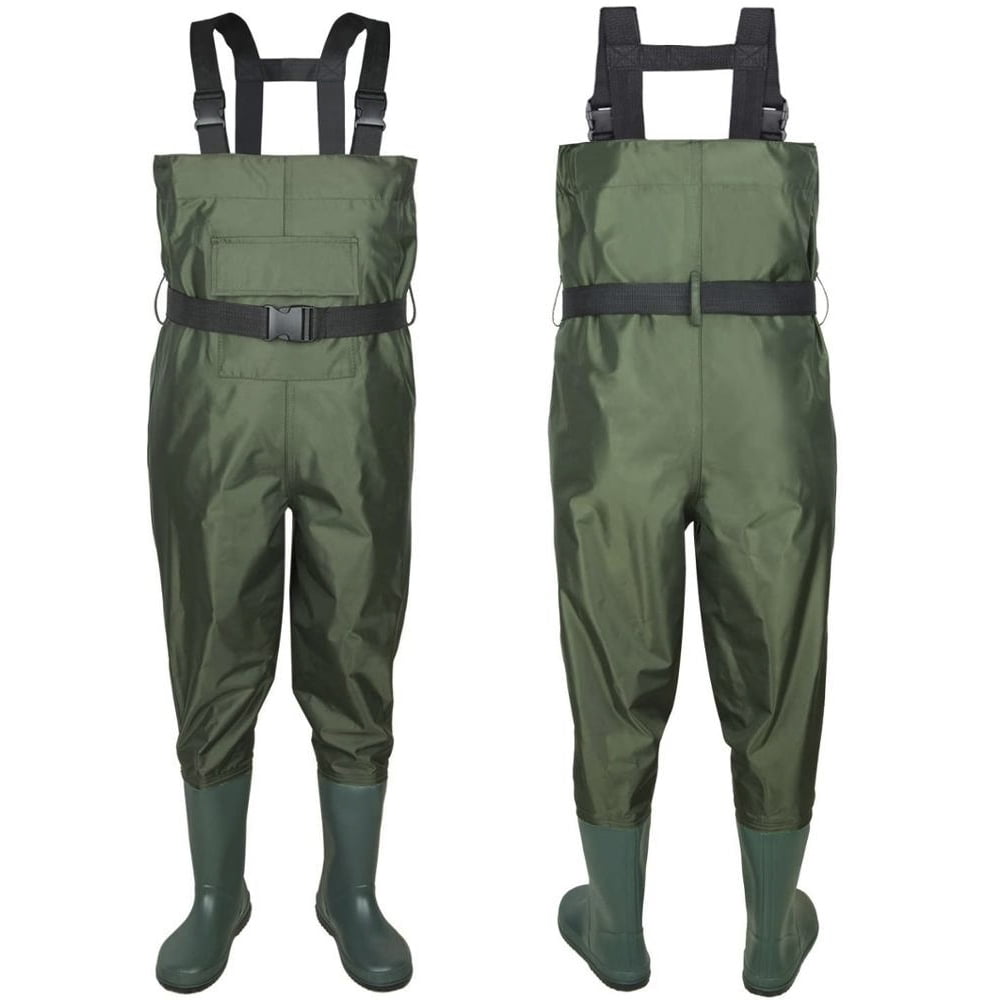 Nylon PVC Fishing Chest Waders Breathable Waterproof w/ Wading Boots Army  Green 
