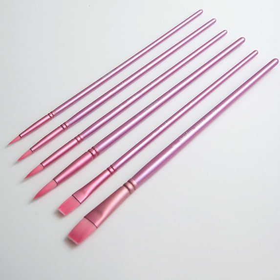 Nylon Paint Brush Set 6 Pieces for Acrylic Watercolor Oil Painting Pink