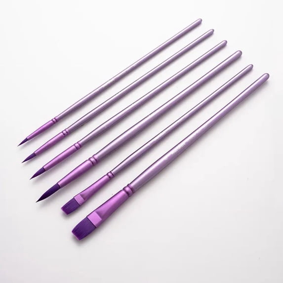 Nylon Paint Brush Set 6 Pieces for Acrylic Watercolor Oil Painting Purple