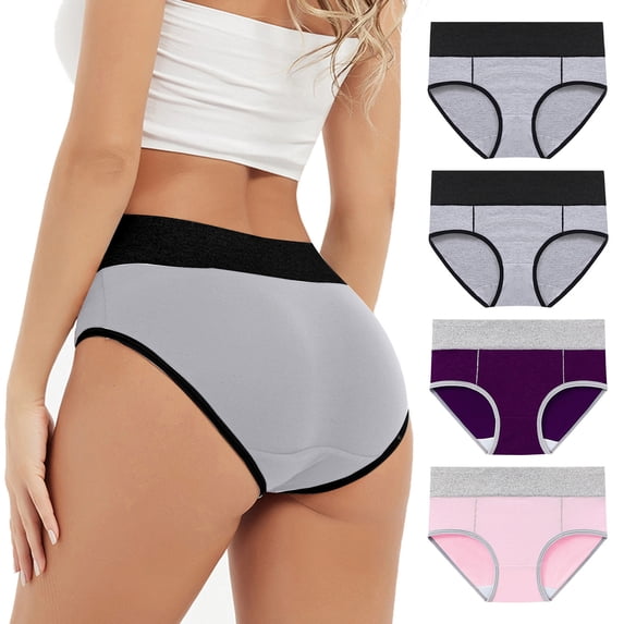 Nylon Panties for Women 4 Pack Womens Menstrual Period Panties Teens Cotton Leak-Proof Underwear High Waisted Briefs Underpants L