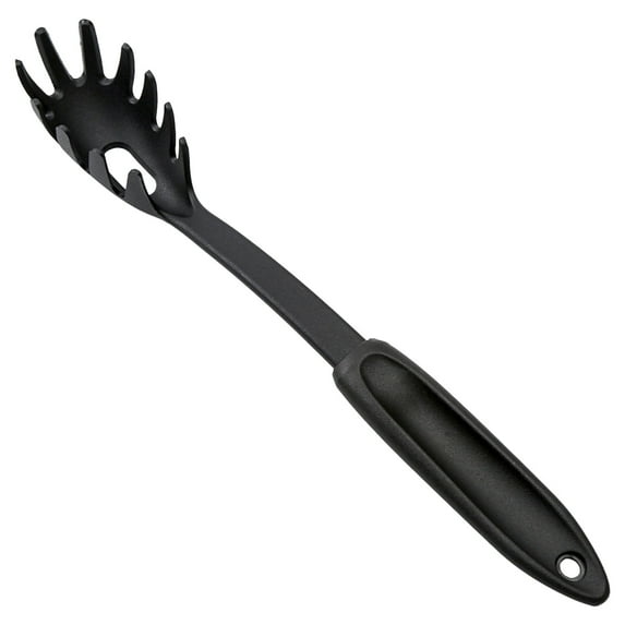 Nylon Pasta Server - Spaghetti Fork Spoon, Hole Handle, Black - for Serving Pasta, Coated Cookware, Kitchen Utensil