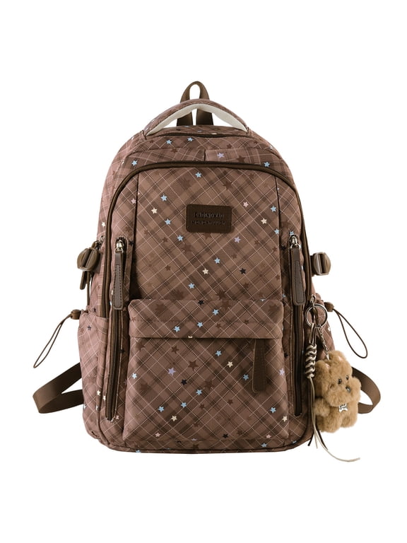 Nylon Pendant Backpack 17.32" Large Capacity Multi-pocket for Travel Commute (Brown)