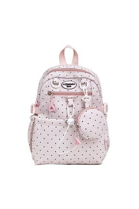 Nylon Polka Point Backpack Stylish Drawstring Dots Pattern Bookbags Versatile Bags Travel Work Shopping Backpacks (Pink)