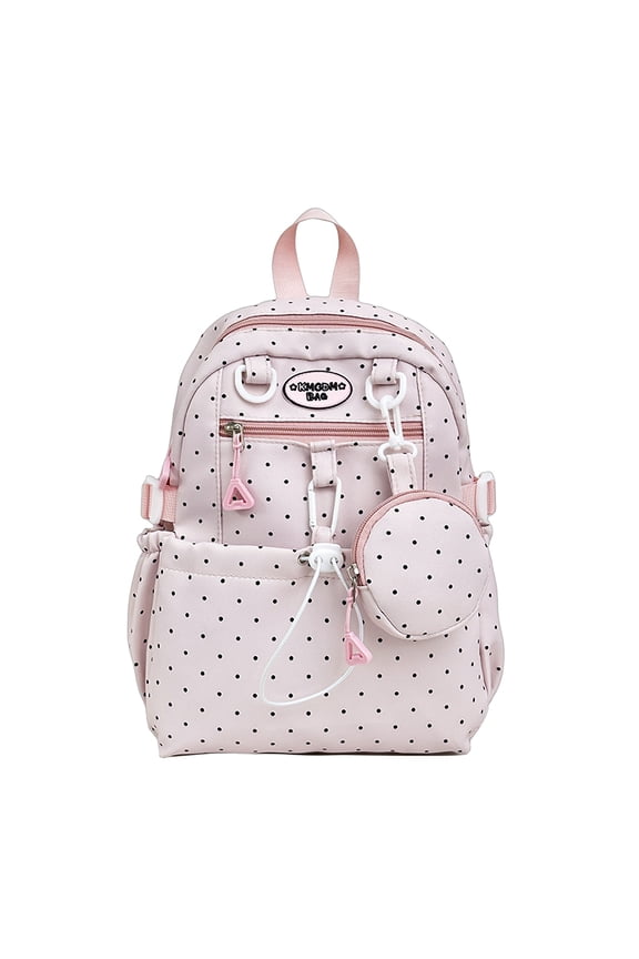 Nylon Polka Point Backpack Stylish Drawstring Dots Pattern Bookbags Versatile Bags Travel Work Shopping Backpacks (Pink)