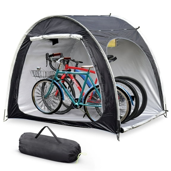 Portable Outdoor Cycling Bike Storage Shed Tent Black Double Door Thick Silver Oxford Fabric Anti UV
