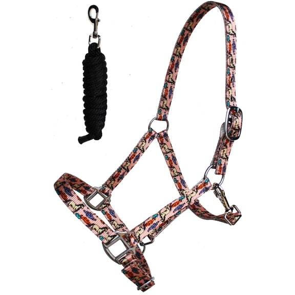 Nylon Premium Horse Tack Fully Adjustable Horses Patterned Halter Lead 606185