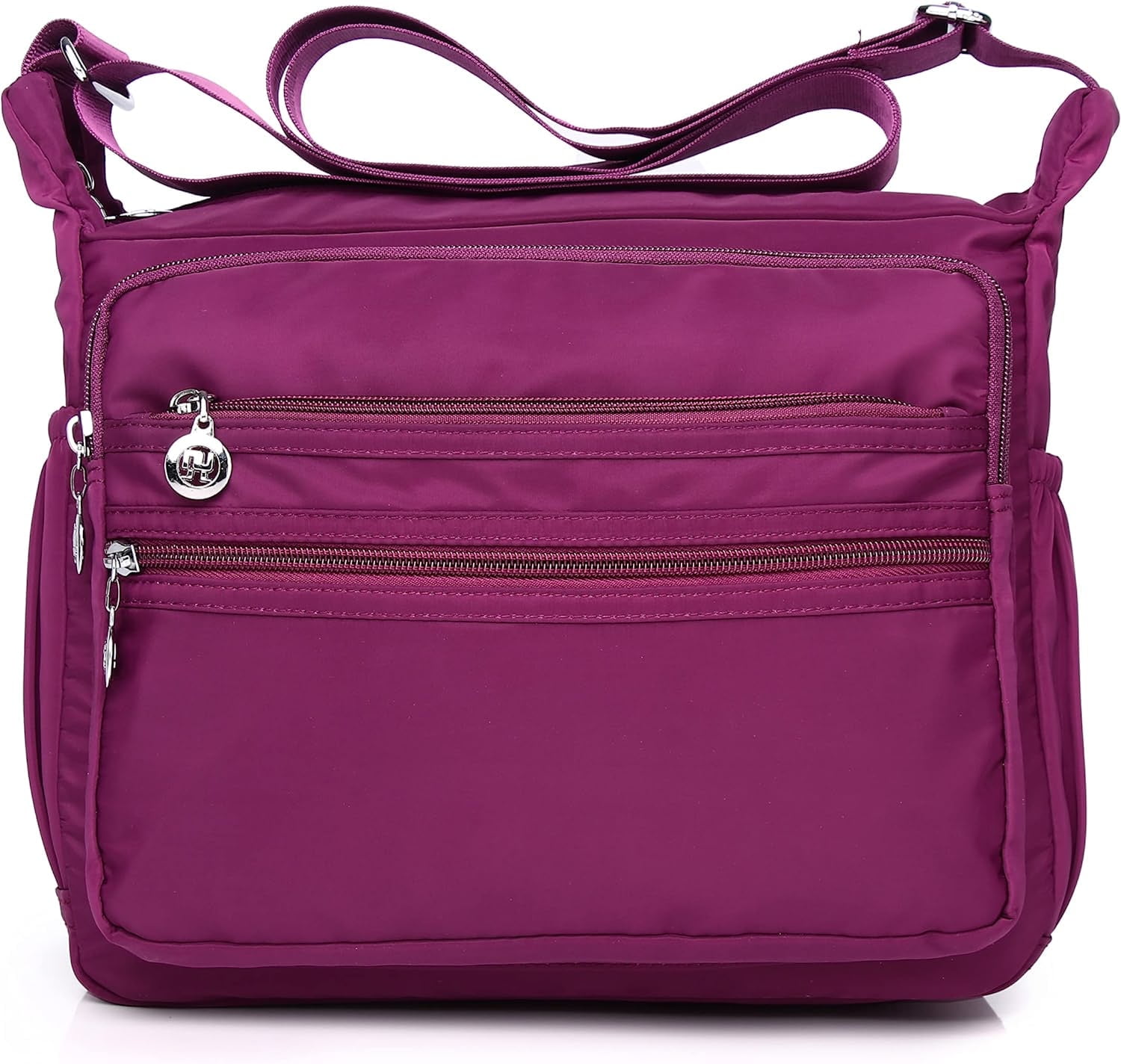 ★TOUT Y EST★ Multi Pocket Plus Crossbody Bag Purple 259775 Waterproof Nylon Purses for Women, Multi-Pocket Shoulder