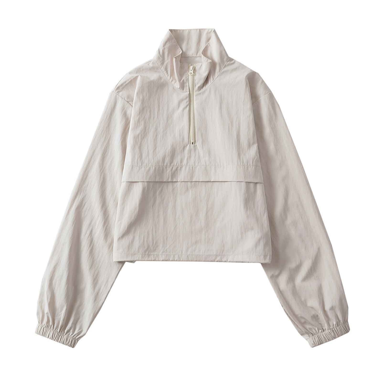 Nylon Quick Dry Crop Sweatshirts Women 1 4 Zip Pullover Workout Top Solid Long Sleeve Lightweight Casual Sportswear Large White Walmart
