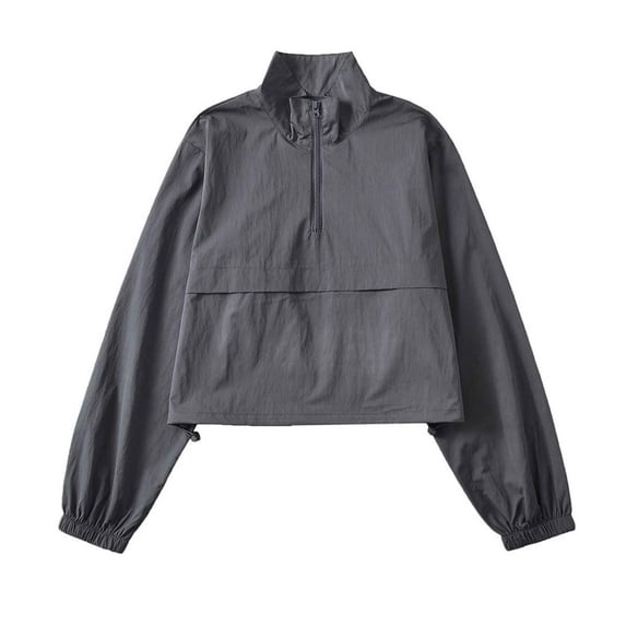 Nylon Quick Dry Crop Sweatshirts Women 1/4 Zip Pullover Workout Top Solid Long Sleeve Lightweight Casual Sportswear (Small, Dark Gray)