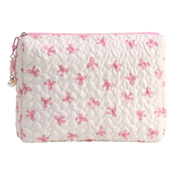 Nylon Quilted Makeup Bag Bow Cosmetic Bag Travel Toiletry Bag For Women Girls Decor Bag (E)