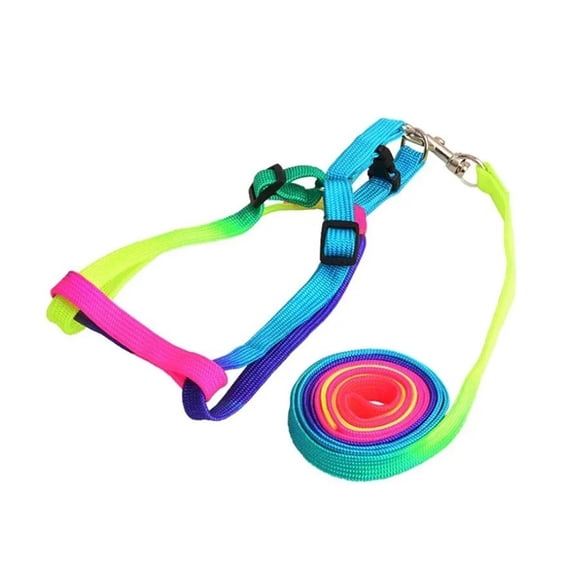 Nylon Rainbow Pet Dog Collar Harness Leash Soft Walking Harness Lead Colorful And Durable Traction Rope 120cm