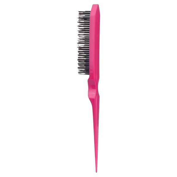Nylon Rat Tail Brush for Women - Three Row Salon Brushes for Back Combing, Root Volumizing, And Scalp Massage(Rose red)