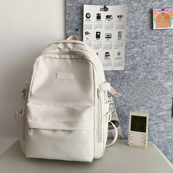 Nylon Resists Wear Backpack -Campus Shoulder Bag - Casual Aesthetic Daypack Simple Laptop Bag Waterproof Travel Rucksack (White)