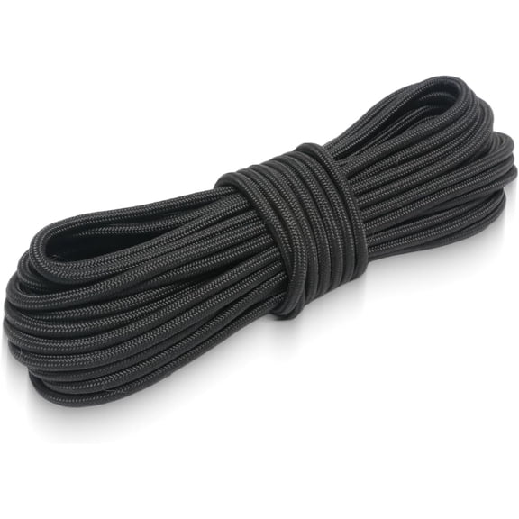Nylon Rope 1/4 Inch  50 Ft Nylon Cord Rope for Outdoor Clothesline, Dog Leashes, Pull, Swing, Camping Tents, Gear Securing, Hanging, Easy to Knot Tying,Resistant to Water & UV Rays, Black