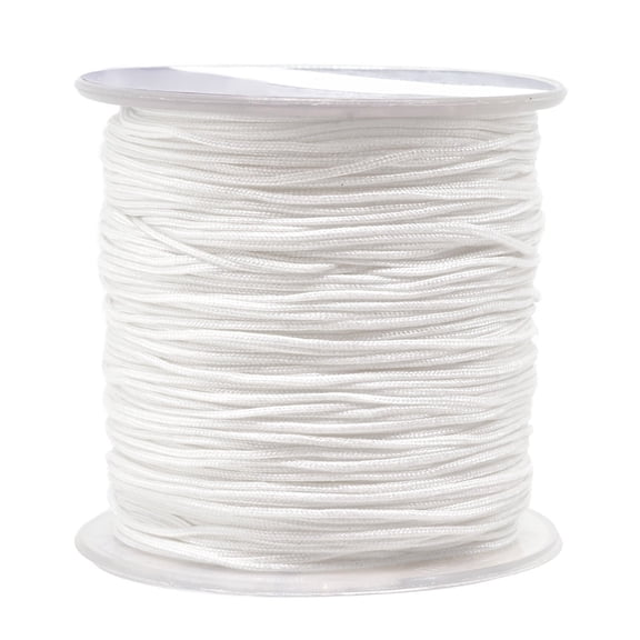 Nylon Satin Cord 1mm White, 109 Yards Rattail Chinese Knotting Cord, Jewelry Making String for Bracelets, Lanyards, Mala, Kumihimo, Macrame, Crafts, Gift Wrapping