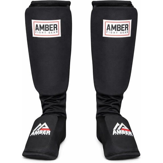 Nylon Shin and Instep Protectors for Muay Thai, Kickboxing, MMA – High-Density EVA Foam, Easy Slip-On Design, Breathable Cool Lining, Thick Padding for Impact Protection, Pair of Shin Guards, Medium