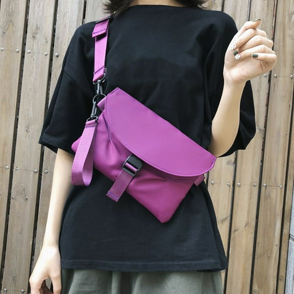 Nylon Sling Bag with Headphone Hole, Black Gray Purple, 9.8x0.8x7.1in, Crossbody Chest Bag for Travel Sport, Men Women Teens