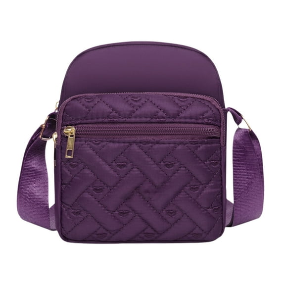 Nylon Small Square Shoulder Bags for Women, Crossbody Messengers Bag, Travel Large Cross Body Bag Quilted Purse, 5.9X6.7In (Purple)